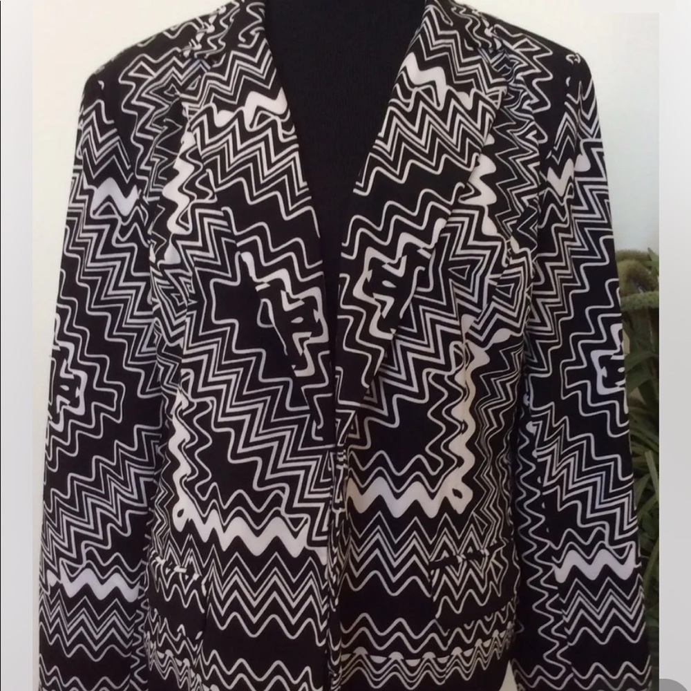 Chico's Blazer Open Front Boho Geometric Aztec Southwest Rustic Black White Sz 2